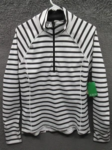 Neu mit Etikett J Crew Top Damen XL weiß schwarz gestreift Cloud Stretch Half-Zip Pullover - Bild 1 von 14