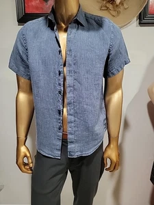 UNTUCKit 100% Linen Short Sleeve Men’s Shirt Size M Striped Blue White #WM1 - Picture 1 of 9