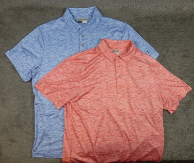 LOTE DE 2 camisetas polo de golf PGA Tour Pro Series azul melocotón verdes AOP geo medianas Foto 1 de 4