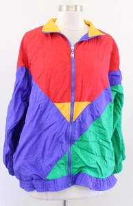 Vtg 90s Rainbow Color Block Windbreaker Track Jacket Size L Retro *Flaw - Picture 1 of 8