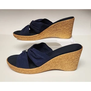 Sandali donna calzolai italiani 9,5 M blu navy zeppa tacco alto slide - Foto 1 di 8
