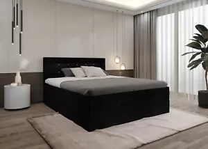 Boxspringbett Schlafzimmerbett Bett MALAGA 200x200 SCHWARZ Bettkasten + Topper - Bild 1 von 8