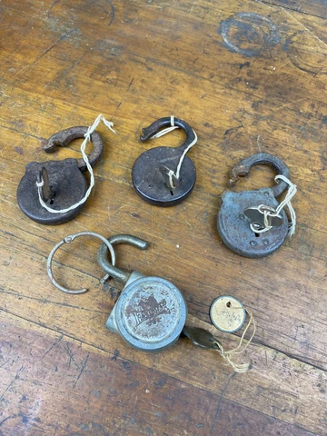 4 Antique Working Padlocks w/ Keys ~ Sargent, Miller, Eagle, Steel State Cover