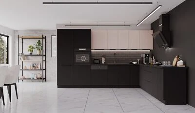 Winkelküche SIENA + ARONA 350x290 cm Küchenzeile Eckküche Küche Kaschmir Schwarz - Bild 1 von 4