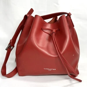 Lancaster Paris Red Bucket Drawstring Leather Handbag Unlined Project Marks SEE - Picture 1 of 15