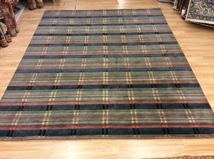 Grey Multi Coloured Striped Handwoven Wool Sitting Room Rug XXL 246x307cm 60%OFF - Picture 1 of 7