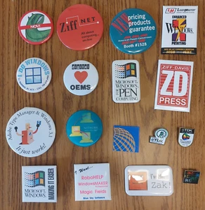 LOT OF 17 VINTAGE TECH PINS MOSTLY FROM 1980S - Picture 1 of 9