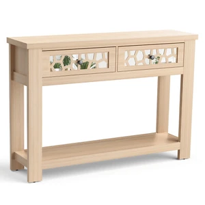 Wood Long Side Table w/2 Drawers & Open Storage Shelf Natural - Picture 1 of 8