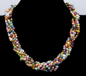 Collar de perlas barroco multicolor de 4-5 mm para mujer 3 hebras 40" conjunto combinado - Imagen 1 de 7