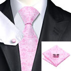 Nowy 100% jasnoróżowy jedwabny krawat, kieszonkowy kwadrat i spinki do mankietów zestaw na wesela, studniówki 