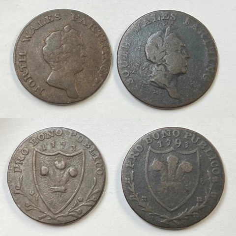 1793 North & South Wales Farthing Conder Token Prince of Wales Copper Coin 1/4p Cover