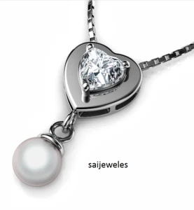 Women's Lab-Created 2CT DIAMOND & PEARL Pendant 14K White Gold Over Gift Her - Picture 1 of 4