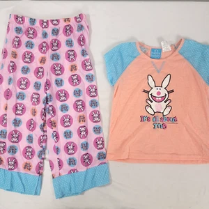 Its Happy Bunny Girl's Pajamas PJS Pants Short Sleeve Shirt Sz 7 / 8 Orange NOS - Picture 1 of 6