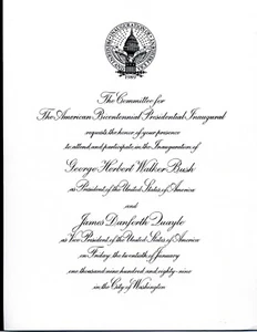 DAN QUAYLE SIGNATURE AND 1989 INAUGURAL INVITATION OF 44TH U.S. VICE-PRESIDENT  - Picture 1 of 2