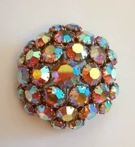 Broche cúpula vintage tono plata AB estrás corona punta 1,75" ancho - Imagen 1 de 7