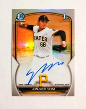 Jun-Seok Shim 2023 1st Bowman Chrome AUTO Prospect REFRACTOR 130/499 RC E4