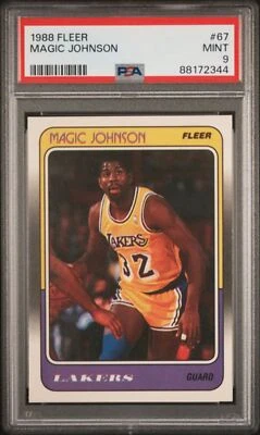 Graded 1988 Fleer Magic Johnson #67 Basketball Card PSA 9 Mint - Image 1 of 2