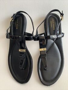 COLE HAAN Women's 9.5 Black Leather Grand.0S Thong Sandals Flats Signature