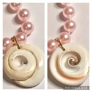 Natural Shiva Shell Nautilus Pearl Choker Necklace Mermaid Vintage Pink 16-18" - Picture 1 of 14
