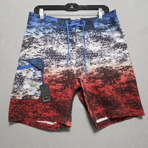 Columbia PFG Board Shorts 32 Swim Trunks Digital Camo Print Red White Blue USA - Picture 1 of 12