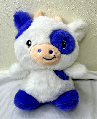 Purple  White Plush Cow Stuffed Animal Smiling Horns Bull Small 7 inch - Image 1 of 4