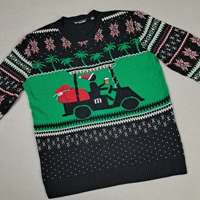 Travis Matthew Christmas Sweater Mens XL Black Golf Cart Beer Holiday Santa Sack - Image 1 of 4