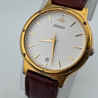 Reloj Cuarzo Vintage Seiko V732-0080 Hombre Tono Dorado Cuero Analógico Batería Nueva Foto 1 de 4