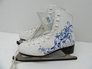 Oxelo Ice Skates UK 7 White Blue Pattern VGC - Picture 1 of 6
