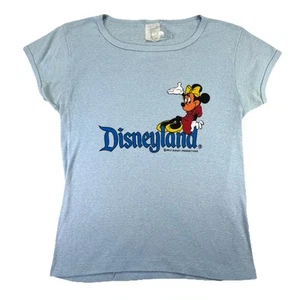vtg 1970s WALT DISNEYLAND MINNIE MOUSE CARTOON RIB KNIT WOMEN'S t-shirt M Blue - Picture 1 of 12