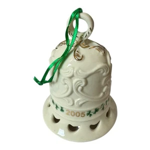 Vintage Porcelain Bell 2005 Ornament Hand Painted Green Clover Gold Trim 5" - Picture 1 of 5