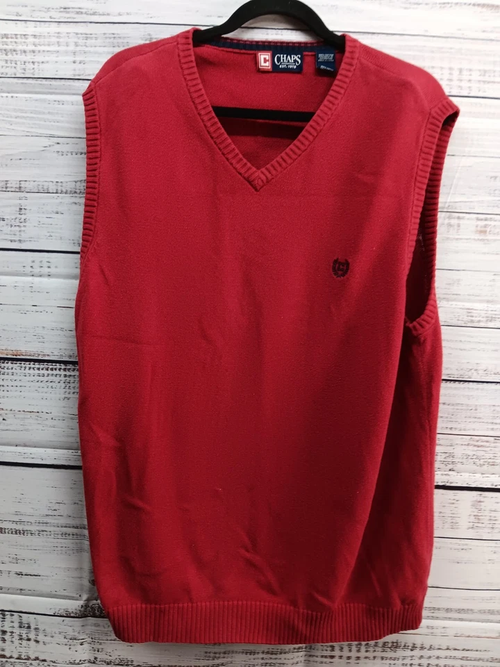 Chaps Men's Sweater Vest Size L Red 100% Cotton  Golf Casual No Care Tag EUC  - Image 1 of 1