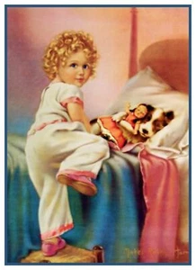 Niña pone a Puppy Dolly a la cama Mabel Rollins Harris contó el patrón de punto de cruz - Imagen 1 de 4