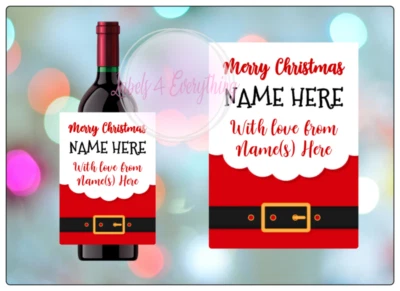 LABELS4EVERYTHING Personalised Merry Christmas Wine Bottle Sticker Label Gift Santa Novelty D9