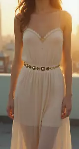 Women Gold Metal Chain Narrow Waistband Fashion Belt Star Charm Beads SizeS M L - Picture 1 of 15