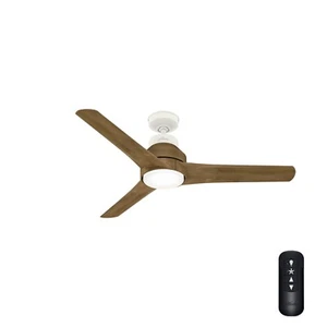 Hunter Fan 52 in Contemporary Matte White Outdoor Ceiling Fan w Light and Remote - Picture 1 of 7