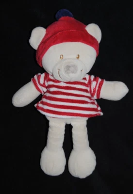 Peluche doudou ours VETIR GEMO haut rayé rouge blanc marin 27 cm TTBE - Photo 1/2