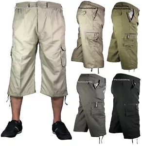 Mens 3/4 Summer Shorts Elasticated Waist Cargo Combat Three Quarter Holiday Pant - Picture 1 of 8
