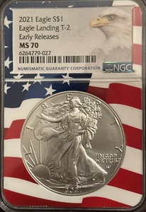 2021 Type 2 Silver Eagle NGC MS70 - American Flag Core Early Release - Picture 1 of 5