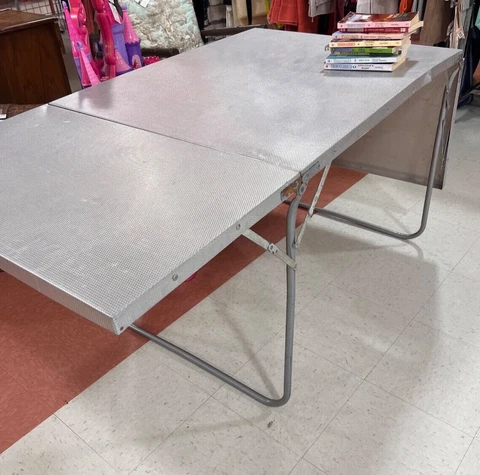 VINTAGE Fold drop leaf Aluminum Camping Table Retro Folding 72" x  30" Cover