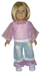 Gauze Top and Embroidered Jeans 3pc Set Fits 18 inch American Girl Dolls - Bild 1 von 1