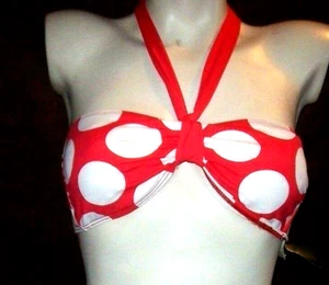 NEW Ralph Lauren coral white polkadot bandeau bikini swimsuit sz 6 top - Picture 1 of 2