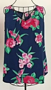 Peter Morrisey Top Size 12 Tank Camisole Floral Blue Pink Keyhole Pretty - Picture 1 of 9