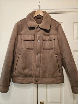 Mango Shearling Suede Jacket - Size Large - Tan Suede Effect - Image 1 of 4