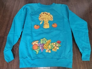 Vtg 90s Crewneck Sweatshirt Sz L New Thanksgiving Turkey Holiday Boy Girl Kids - Picture 1 of 10