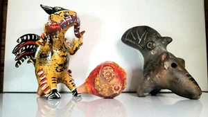 Three Artisan (Mexico-Peru Clay Whistles) Functional - Picture 1 of 6