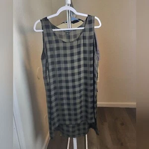 Canotta Eileen Fisher verde oliva seta tunica bufalo check taglia large - Foto 1 di 5