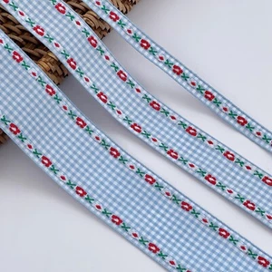 Jacquard Ribbon Trim for Sewing, Embroidery Floral Fabric Ribbon Blue and Yellow - Picture 1 of 10