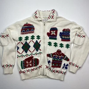 Cárdigan Suéter Vintage 1996 Marisa Christina Navidad Talla M Blanco Tejido - Imagen 1 de 16