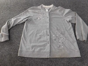 Alfred Dunner Sweater Medium Gray floral cardigan button polyester womens - Picture 1 of 13