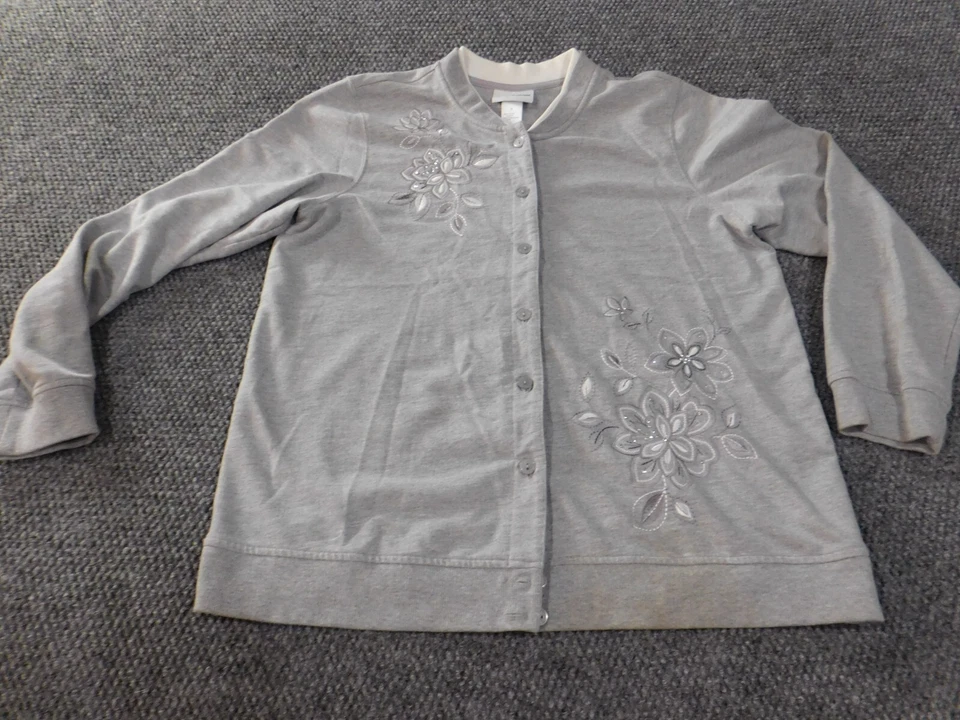 Suéter Alfred Dunner Gris Medio Floral Cárdigan Botón Poliéster Mujer Foto 1 de 4